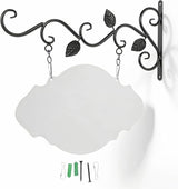 Hanging Sign Bracket with Blank Board, Wrought Iron Wall Hanger DIY Double-sided Signs Outdoor Wreath Hanger Flower Pot Brackets for Outdoor Business, Classroom Door, Home Farmhouse Decor
