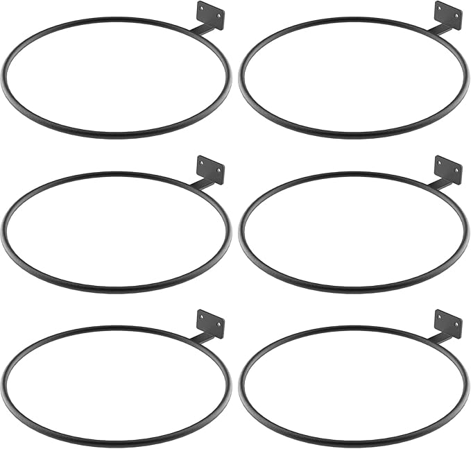 8in Wall Flower Pot Holder Bulk 6Pack Ring Plant Hanger, Metal Planter Hooks Wall Mounted Bracket Heavy Duty for Outdoor Indoor Black