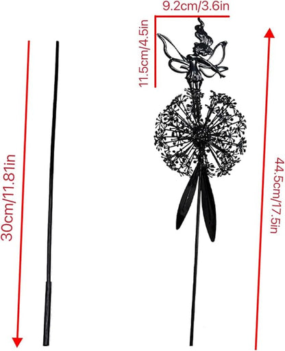 Flower Fairy Dancing with Dandelion Garden Sculpture,Angel Metal Ornaments Stainless Steel Statue Decorations,Wonderland Outdoor Yard Lawn Patio Stakes Sculptures Decor (B)