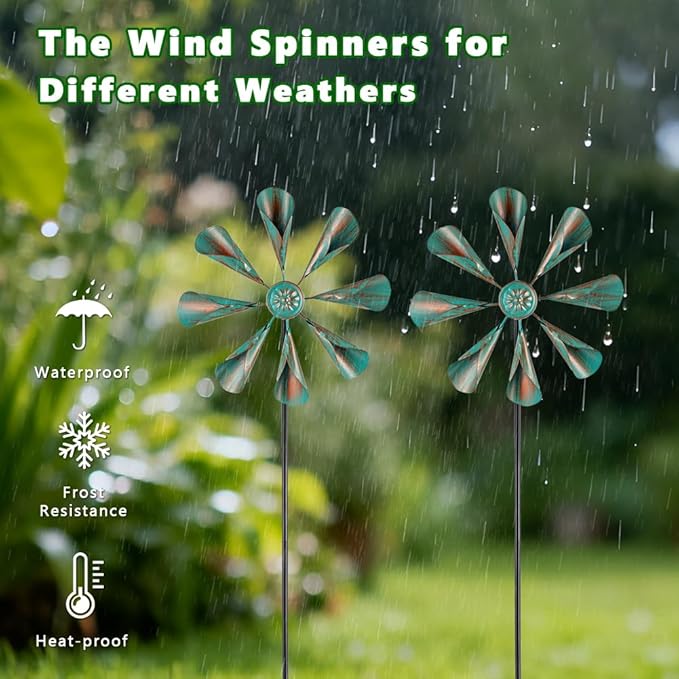DREAMYSOUL 2 Pack Wind Spinners Outdoor, 10" Dia Metal Pinwheels for Yard and Garden, Kinetic Wind Sculptures & Spinner Outside (Bronze)