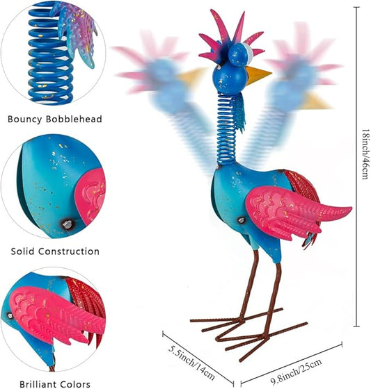 Metal Wacky Rooste Garden Statue, Rooster Decor Yard Statue Decorations Outdoor, Chicken Yard Art for Outside, Patio, Backyrad, Lawn (Blue & Pink)
