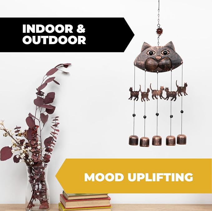 VP Home 20" H Fancy Cat Wind Chimes for Outside Unique Cat Memorial Windchime for Outdoor Decoration and Garden Decor Cat Chimes are for Women, Mom, Grandma, Unisex