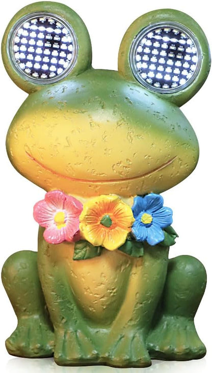 Solar Garden Statue with LED Lights, Dynamic Blinking Lights and Flowers, Outdoor Garden Figurine for Patio Porch Lawn Backyard Decor, Housewarming Gifts for Women (Frog)
