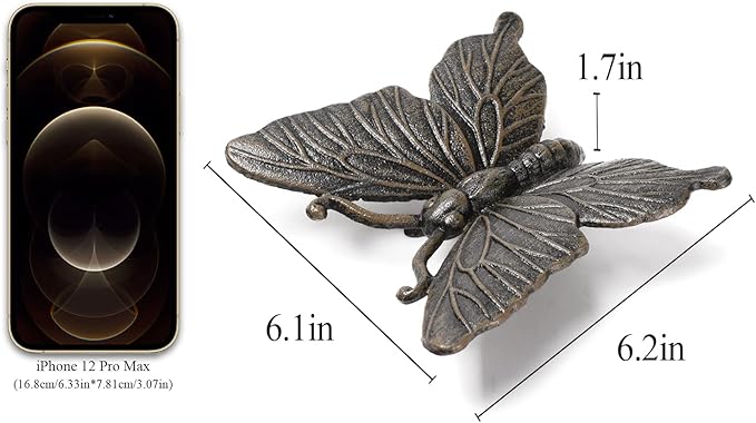 BRASSTAR Cast Iron Butterfly Statue Art Decor for Garden, Lawn, Yard, Patio, Farmhouse, Pond, Backyard, Office Desk Paper Weight Decoration (Black, L)