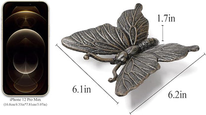 BRASSTAR Cast Iron Butterfly Statue Art Decor for Garden, Lawn, Yard, Patio, Farmhouse, Pond, Backyard, Office Desk Paper Weight Decoration (Black, L)