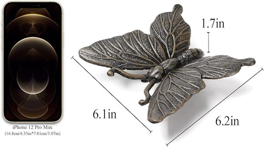 BRASSTAR Cast Iron Butterfly Statue Art Decor for Garden, Lawn, Yard, Patio, Farmhouse, Pond, Backyard, Office Desk Paper Weight Decoration (Black, L)