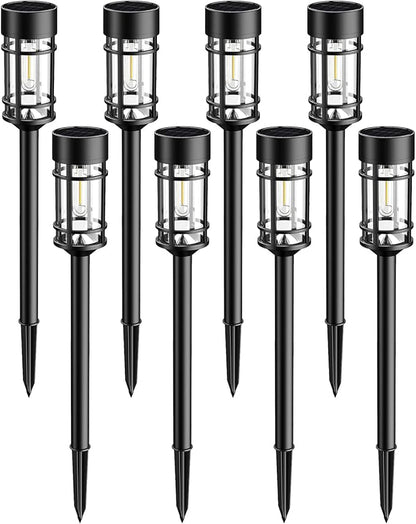 ILANCK Solar Lights Outdoor Waterproof, 8 Pack 21" Solar Pathway Lights with Metal & Glass, Auto On/Off Garden Lights for Yard, Landscape, Driveway Walkway