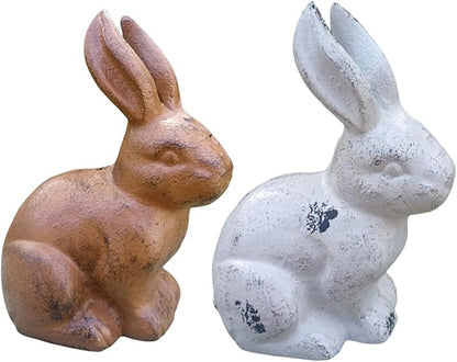 Antique Mode Metal Rabbits Sculpture Handcrafted Outdoor Decoration for Farm Garden Bookshelf Iron Garden Statue