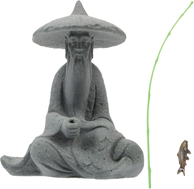 HOMSFOU Mini Fisherman Figurine Miniature Resin Fisherman Bonsai Statue Chinese Sitting Fishing Ornament for Fish Tank Fairy Garden Micro Landscape Sand Fairy