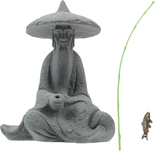 HOMSFOU Mini Fisherman Figurine Miniature Resin Fisherman Bonsai Statue Chinese Sitting Fishing Ornament for Fish Tank Fairy Garden Micro Landscape Sand Fairy