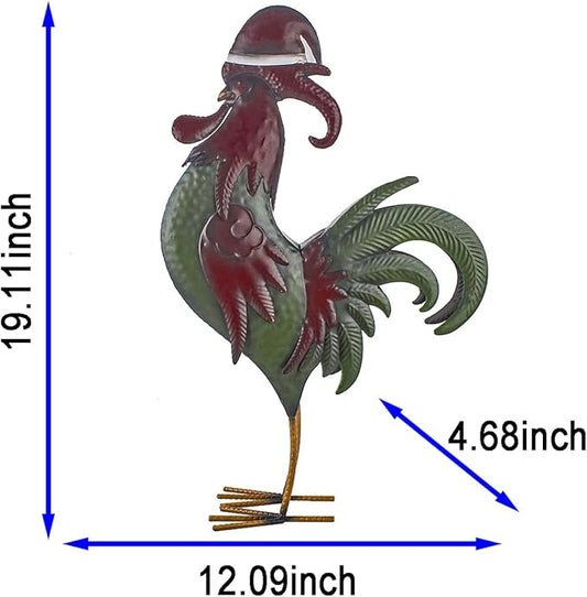 Metal Rooster Sculptures Christmas Ornament and Garden Yard Decor