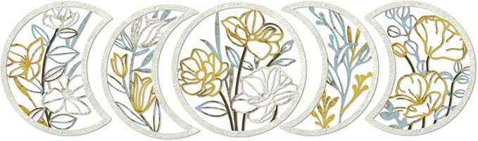 Putuo Decor 5 Pcs Moon Phase Wall Art Set, Minimalist Flower Boho Wall Decor Aesthetic, Spiritual Floral Moon Hanging Art Ornament for Apartment Living Room Bathroom Bedroom Above Bed