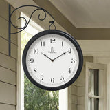 Large Metal Double Sided Wall Clock 13.4" - Decorative Indoor Outdoor Double Sided Clock - Easy to Read, Hanging Train Station Style for Patio, Garden, Office - Antique Style Outside Corner Wall Decor