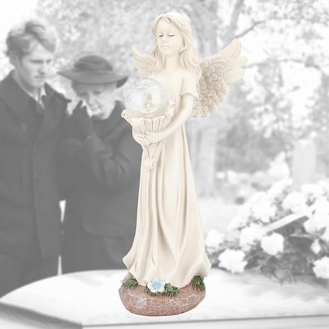 Angel Statue for Garden - 16.3 inches Guardian Solar Garden Statues with Solar Lights, Angel Figurines Gardening Gifts for Mom Grandma Lawn Outdoor Ornaments Figurines for Outdoor Decor