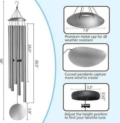 66" Wind Chimes for Outside Deep Tone - 6 Thicken Tubes Large Wind Chimes for Outdoor, Gifts for Valentines Day, Women, Mom, Grandma, Sympathy, Big Windchimes for Garden and Patio (Antique Silver)