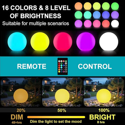 10-in Solar Orb Light, Waterproof Solar Globe Light Outdoor Dimmable RGB Color Changing Solar Garden Ball Light for Outside w/Remote, Landscape Lighting Mood Lamp w/Ground Stake for Yard Poolside Lawn