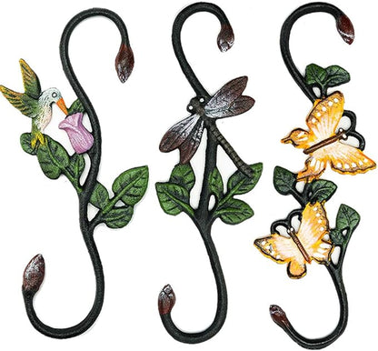 Sungmor Cast Iron Garden Hook Set, 11 Inch S Hook for Hanging, Decorative Flower Pot Hanger, Indoor/Outdoor Large Strong Ceiling Hooks for Macrame, Wind Chime, Bird Feeder