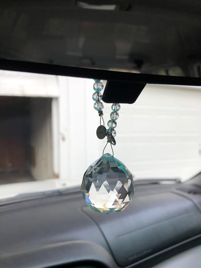 Hidden Hollow Beads Crystal Suncatcher Rear View Mirror 30mm Hanging Ornament Rhinestone Beaded Design Indoor Window & Home Décor (1-30mm Crystal)