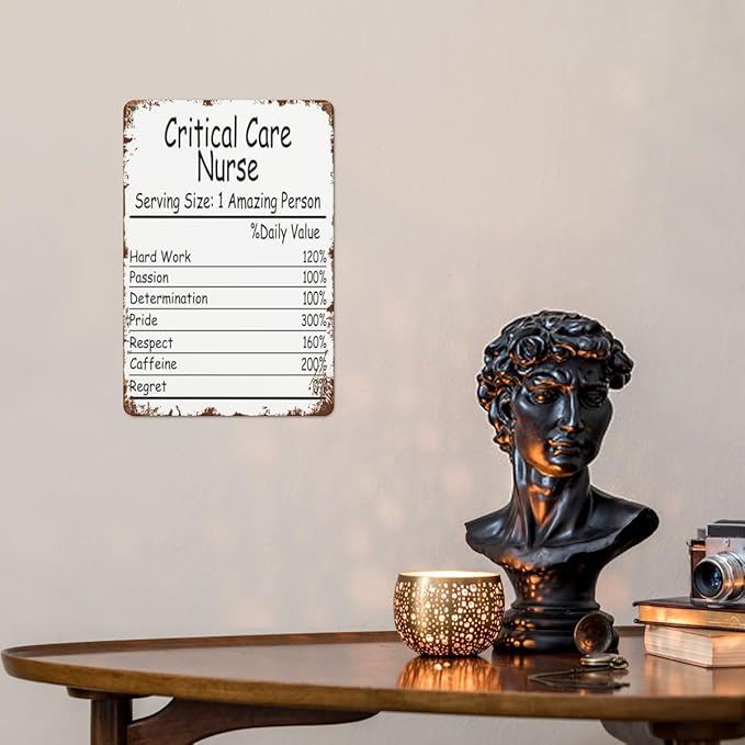 Vintage Retro Metal Wall Decor Signs Critical Care Nurse Amazing Person Daily Value for Home,Kitchen,Bathroom,Patio & Garden Inspirational & Funny Life Quotes 8x12 Inches