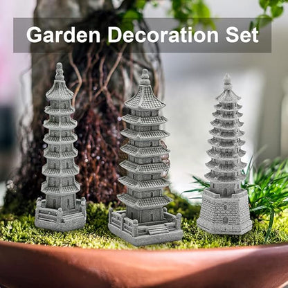 Saihisday 3PCS Mini Pagoda Sandstone Sculpture, Chinese Zen Pagoda Figurines for Garden, Office Home Desktop Decor