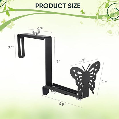 VIVIKEN Planter Box Bracket, Adjustable Hang Window Box Holder with Butterfly, Hanging Flower Pot Stand Brackets for Outdoor Patio Garden Fence Pergola Balcony Supporting Heavy Planters-4Pack