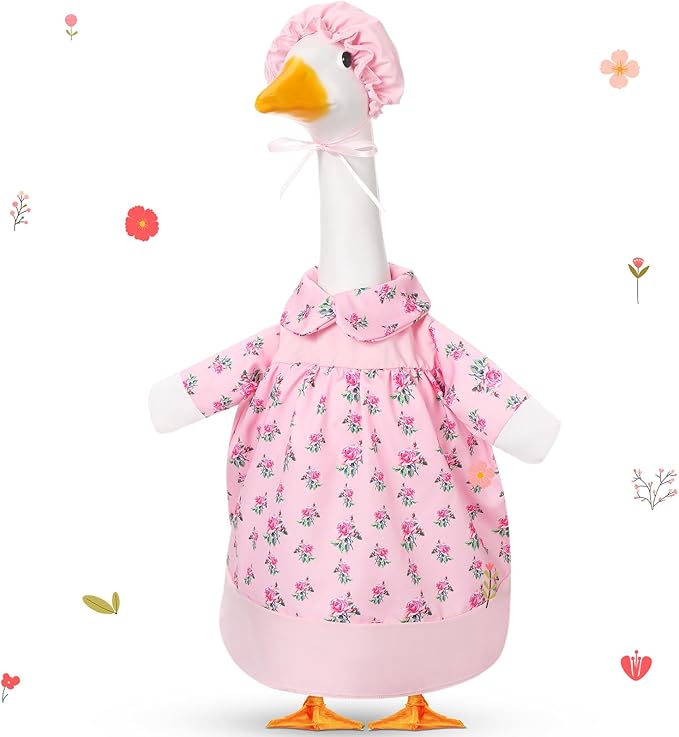 FuWeave Spring Goose Outfit Flower Porch Goose Clothes for 23" Large Statue Outdoor Patio Yard Lawn Art Decoration(Pink Floral,23 inch)