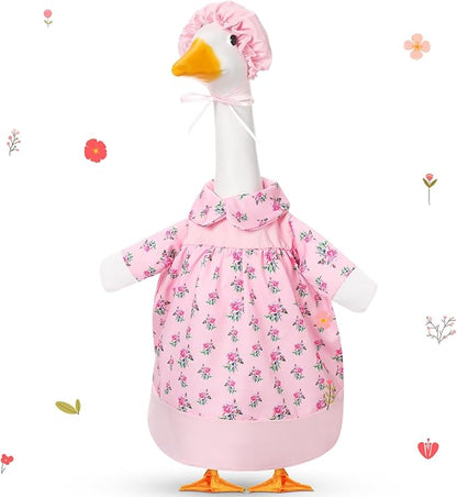 FuWeave Spring Goose Outfit Flower Porch Goose Clothes for 23" Large Statue Outdoor Patio Yard Lawn Art Decoration(Pink Floral,23 inch)