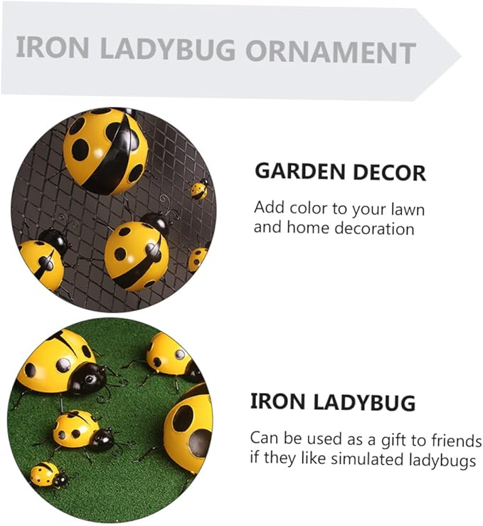 LIOOBO 3pcs Garden Ladybug Decorations Iron Ladybug Ornament Simulated Decors for Room Decor