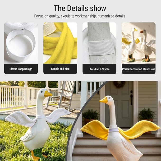 Porch Goose Wings for 23”- 28" Porch Goose Outfit Accessories Poseable White Wings for Yard Lawn Outdoor Garden Patio Decor(1Pcs,White)