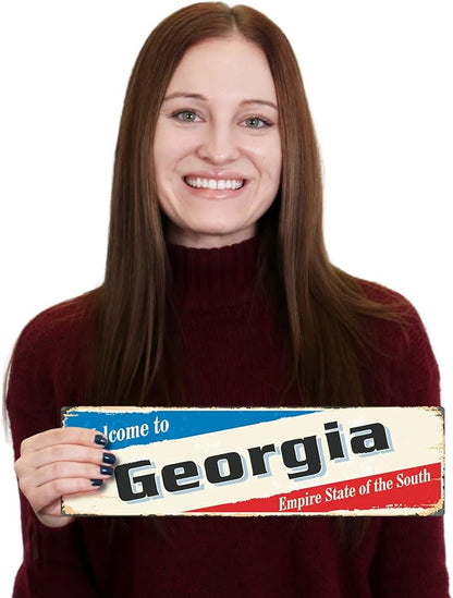 SmartSign 4 x 14 inch Welcome To Georgia State Vintage Metal Sign “Empire State”, 40 mil Rustproof Aluminum with Clear Overcoat, Retro Wall Décor, Multicolor, Made in USA
