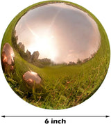 Nerien 6 Inch Gazing Ball, Stainless Steel Garden Mirror Globe, Polished Ornament Sphere, Hollow Floating Reflective Hemisphere, Home Outdoor Pond Housewarming Swimming Pool Decoration Gift, Rose Gold