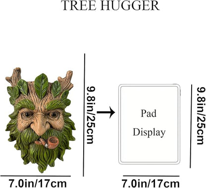 Whimsical Tree Face Garden Statues Outdoor Decor – Funny Old Man Tree Hugger Wall Sculpture with Pipe, Fairy Art Fence Hanging Resin Ornament, Outdoor Wall Mounted Sculpture for Patio Lawn & Home