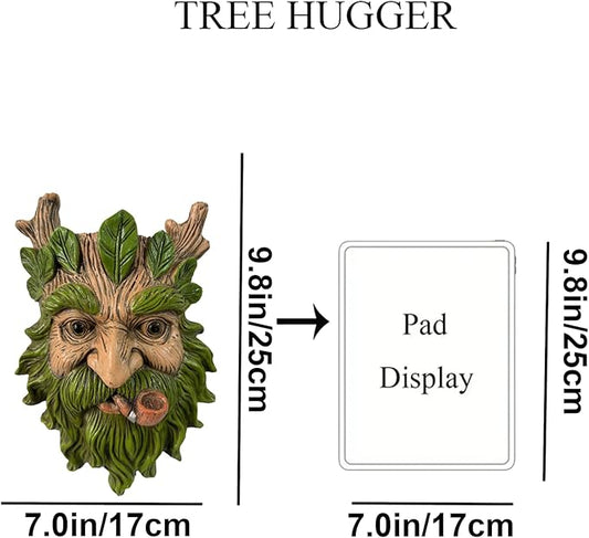 Whimsical Tree Face Garden Statues Outdoor Decor – Funny Old Man Tree Hugger Wall Sculpture with Pipe, Fairy Art Fence Hanging Resin Ornament, Outdoor Wall Mounted Sculpture for Patio Lawn & Home