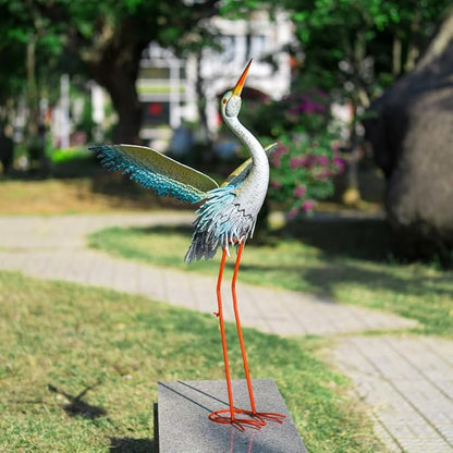 40" Metal Crane Garden Statue with Solar Light, Large Outdoor Heron Sculpture,Rust-Proof Garden Sculptures & Statues,Yard Art for Patio & Backyard