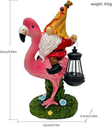 Gnomes Flamingo with Solar Lantern, Whimsical Decor for Garden, Yard, Patio, Lawn, LED Lights - Unique Gift for Women, Mom, Friends(Red Gnomes)