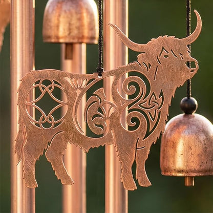 Highland Cow Style Metal Wind Chimes for Outside, Hanging Waterproof Aluminum Windchimes with Hook for Outdoor Garden Patio Porch Decor, 33“ Memorial Wind Chimes Friendship Gifts for Women
