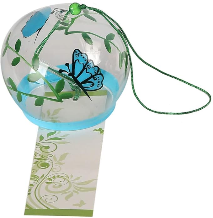 Falytemow Japanese Wind Chimes Romantic Flowers Small Wind Bells Handmade Glass Japanese Style Pendant for Birthday Present Home Decors (Pink Rose, Four Leaf Flower, Butterfly, Snowflake, 8 cm)