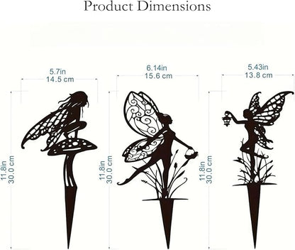 Decorative Garden Stakes， Fairy Garden Stakes, Butterfly Fairy Stakes for Weather Resistant Black Metal Outdoor Decorative Art for Women Gift (Matte Black, 18P-A)