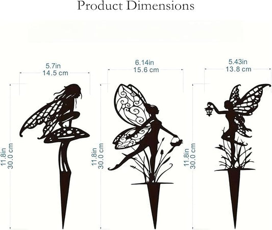 Decorative Garden Stakes， Fairy Garden Stakes, Butterfly Fairy Stakes for Weather Resistant Black Metal Outdoor Decorative Art for Women Gift (Matte Black, 18P-A)