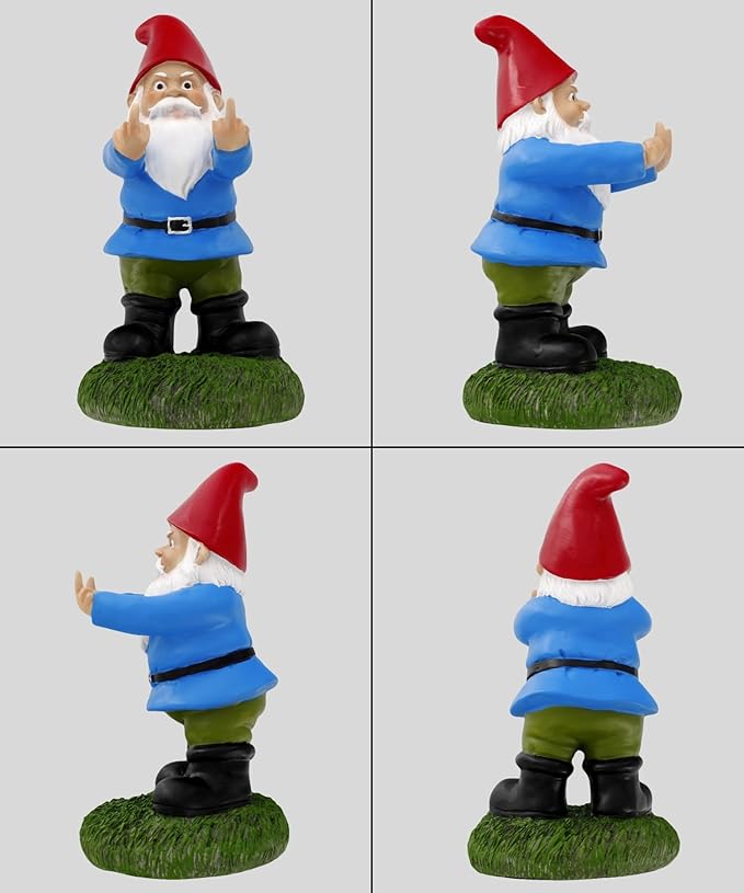 Gnometastic Middle Finger Gnome Statue 8.5in, The Original Double Bird Funny Garden Gnomes Statues Outdoor Decorations for Yard, Patio and Lawn Ornaments