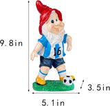Outdoor Gnome Sculpture Soccer Garden Gnome Statue, 9.8 x 5.1 x 3.5 inches, Red Hat with Blue Jersey The for Football Enthusiasts