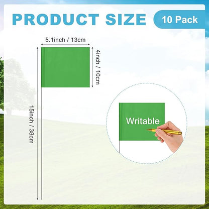M METERXITY 10-Pack Blank Marking Flags, 15x5.1x4 Inch Waterproof Yard Flags Marking for Lawn/Garden/Irrigation/Landscape/Sprinkler/Survey/Dog Training/DIY [Green]