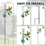 2PS Hummingbird Rain Gauge Outdoor,Solar Powered LED Lights Decorative Rain Gauge with 5 Inch Glass Tube for Yard,Garden,Patio,Lawn