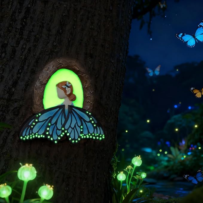 Fairy Out The Window Tree Hugger Garden Statue, Glow in The Dark Resin Fairy Figurine Wall Art Sculpture Outdoor Tree Faces Decor for Patio Lawn Yard Ornaments (Blue)