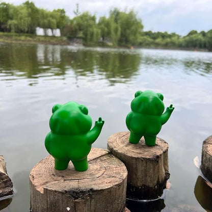 Jxueych Rebellious Frog Figurine, Tall 3.3 Inch, Cute Mini Frog for Fairy Garden Decor, Outdoor Table Decoration