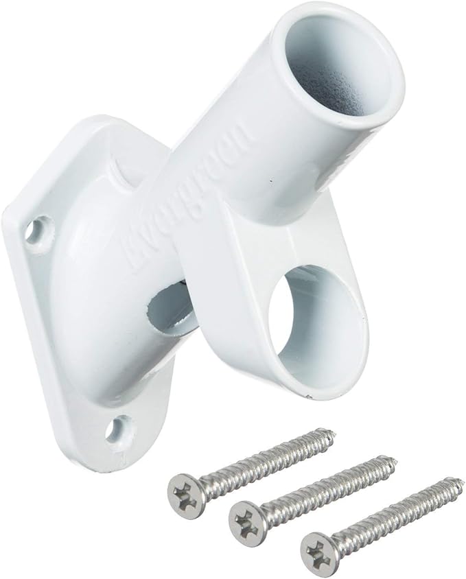 Evergreen Flag Bracket Two-Position 45 and 90 Degree Cast Iron White Flag Pole Bracket | Outdoor Home and Garden Décor for Residential or Commercial