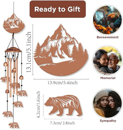 ORIGACH Rustic Bear Wind Chimes Metal Wind Chimes for Outside Gifts for Women Mom Grandma Deep Tone Suitable for Outdoor, Indoor, Balcony, Garden, Courtyard, Porch, 33.46-Inch Long