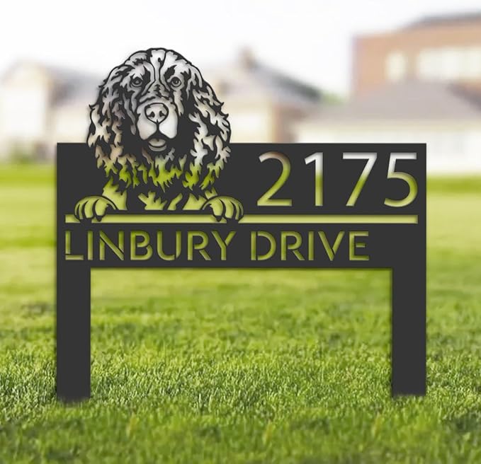 English Springer Spaniel Dog Welcome Metal Address House Number Dog Sculpture Plaque English Springer Spaniel Dog Stake Sign for Park Yard Lawn Courtyard Patio Ranch Farmer Gardening.