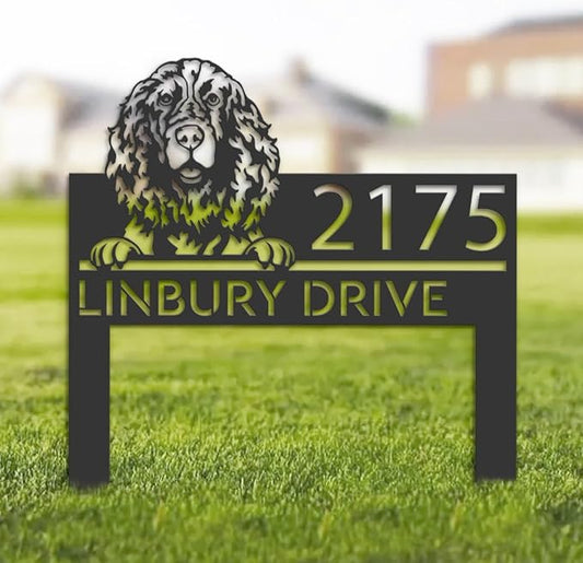 English Springer Spaniel Dog Welcome Metal Address House Number Dog Sculpture Plaque English Springer Spaniel Dog Stake Sign for Park Yard Lawn Courtyard Patio Ranch Farmer Gardening.