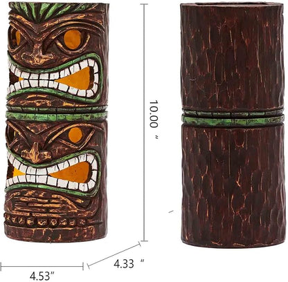 Solar Tiki Statue Outdoor Decor-Garden Large Tiki Statue-Solar Totem Pole Tiki Bar Decoration for Lawn Patio Yard,10 Inch Tall
